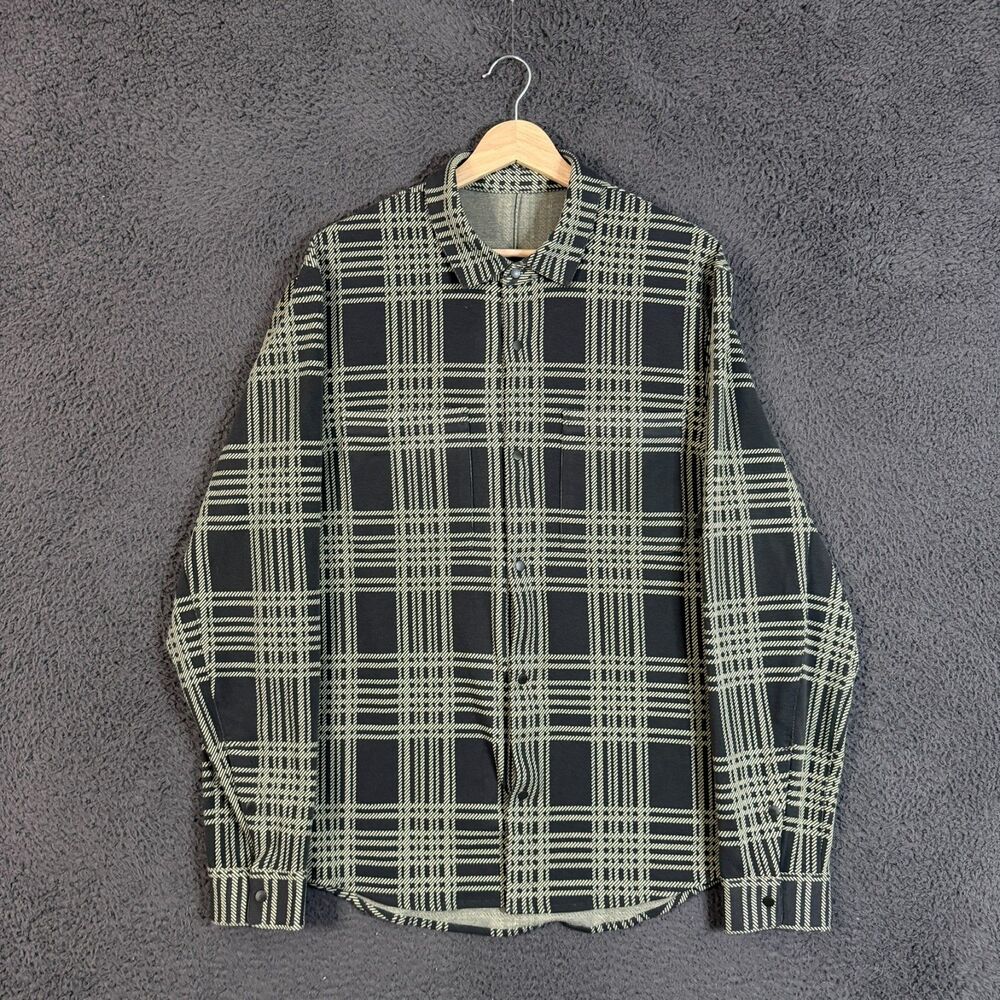 Lululemon Shirt Mens Large Green Plaid Soft Knit Overshirt Stretch Long Sleeve